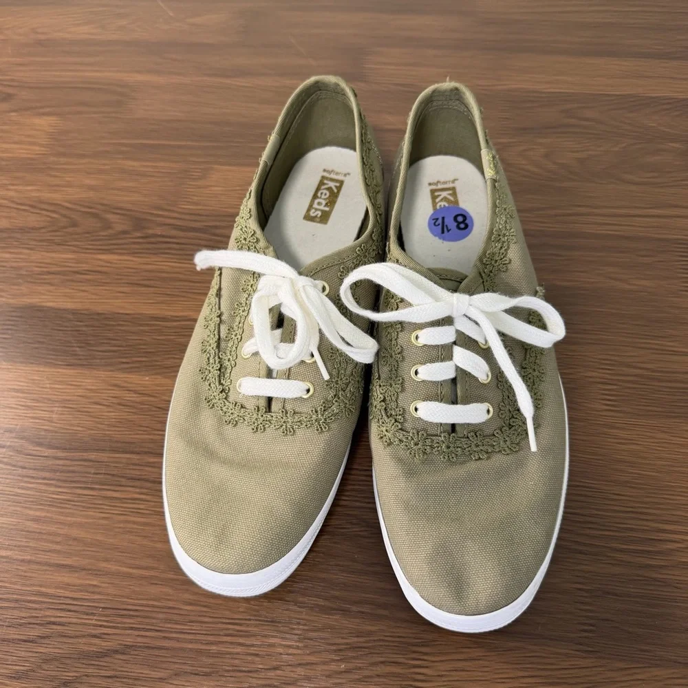 Keds Champion Crochet‎ Olive Green Canvas Sneakers WF66259 Womens 8.5